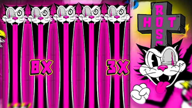 Rip City Ro$$ Bonus free spins ronde - wilds regenen neer op het speelveld met Ro$$ the Cat die reageert